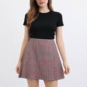 J Jill Women’s Ponte Red And White Plaid Skirt RN #97641 Size Medium
